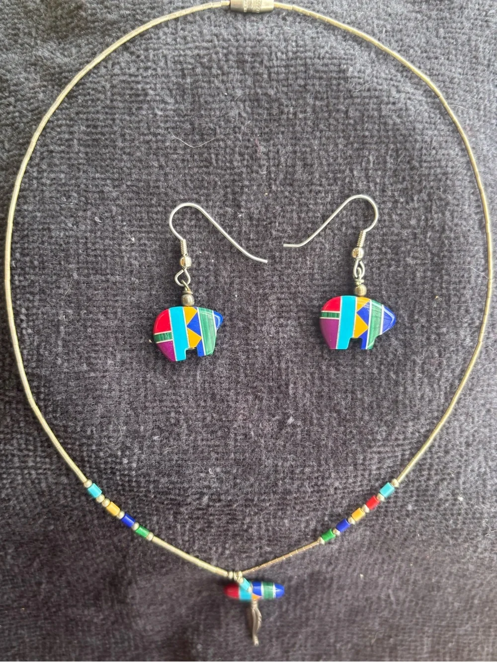 Colorful Inlay Bear Necklace and Earrings Set - Multicolor